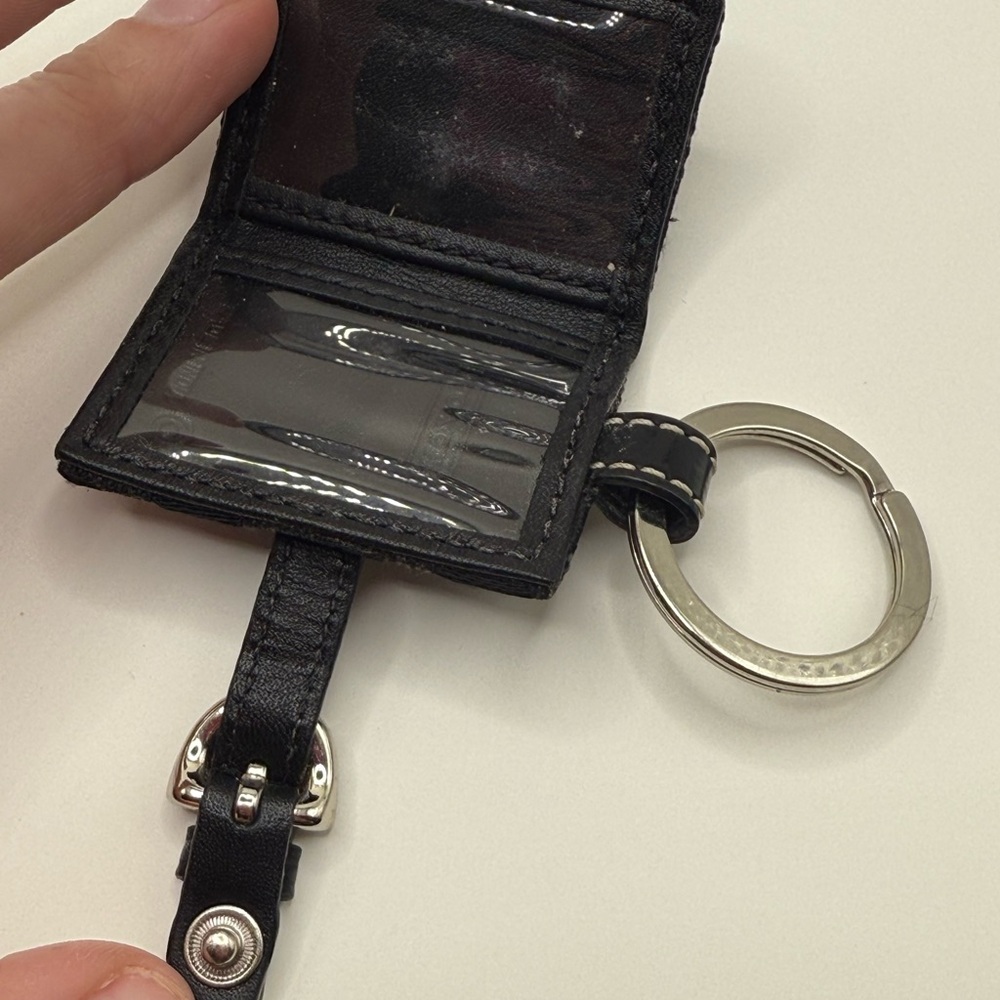Coach Black Signature Jacquard Keychain Wallet with Silver Buckle - Picture 5 of 7